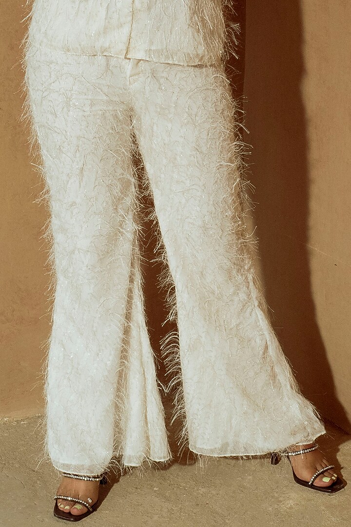 Ivory White Georgette & Satin Silk Co-Ord Set by Auruhfy at Pernia's Pop Up Shop