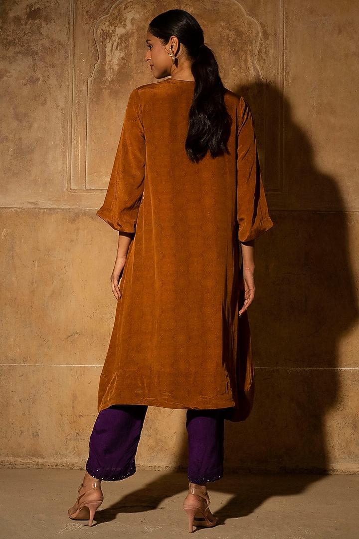 Cinnamon Crepe Printed & Zari Work Tunic Set by Auruhfy at Pernia's Pop Up Shop