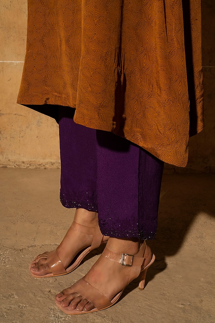 Cinnamon Crepe Printed & Zari Work Tunic Set by Auruhfy at Pernia's Pop Up Shop