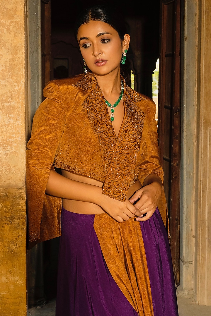 Cinnamon & Indigo Purple Crepe Asymmetric Skirt Set by Auruhfy at Pernia's Pop Up Shop
