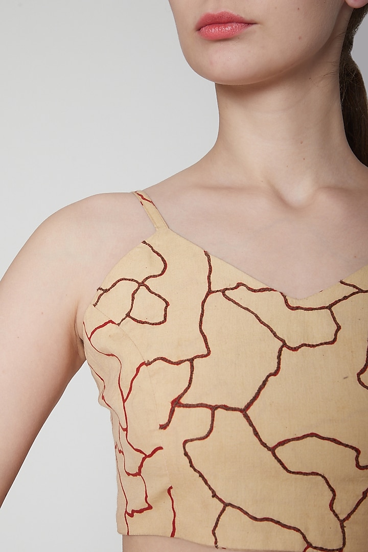 Beige Printed Crop Top by AURUHFY at Pernia's Pop Up Shop