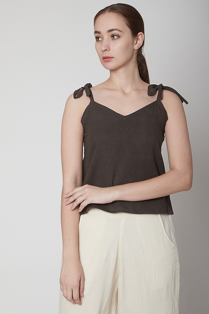 Charcoal Grey Tank Top With Tie-On Straps by AURUHFY at Pernia's Pop Up Shop