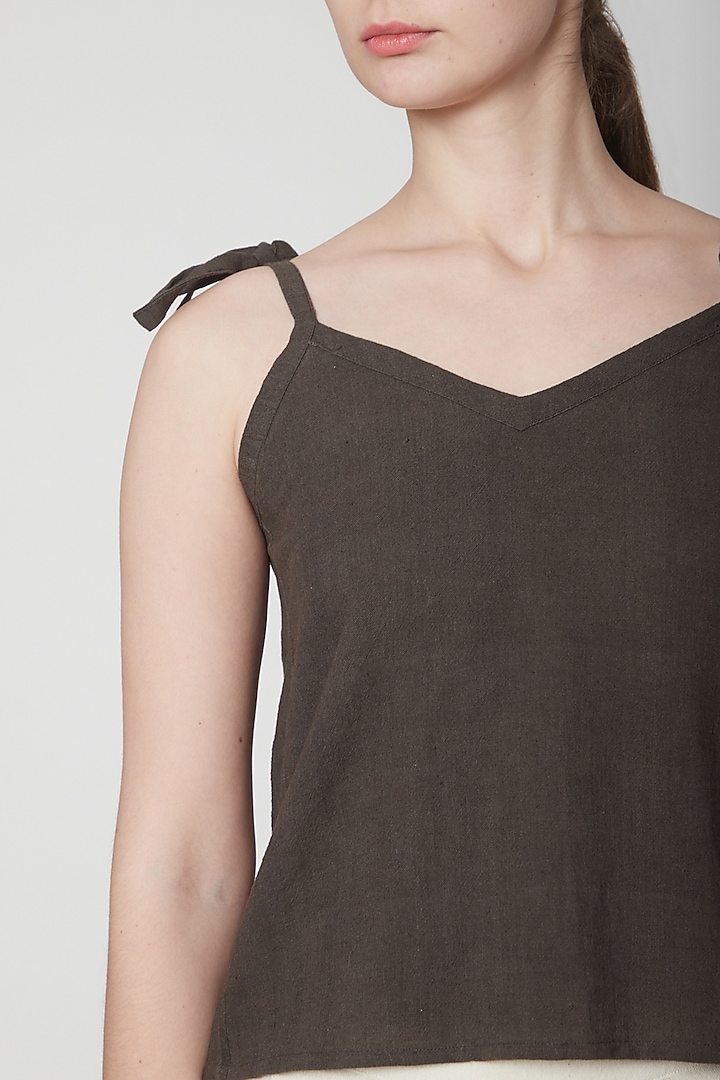 Charcoal Grey Tank Top With Tie-On Straps by AURUHFY at Pernia's Pop Up Shop