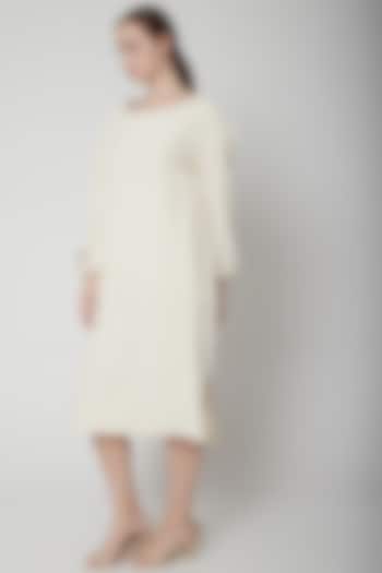 Off White Embroidered Pleated Tunic by AURUHFY