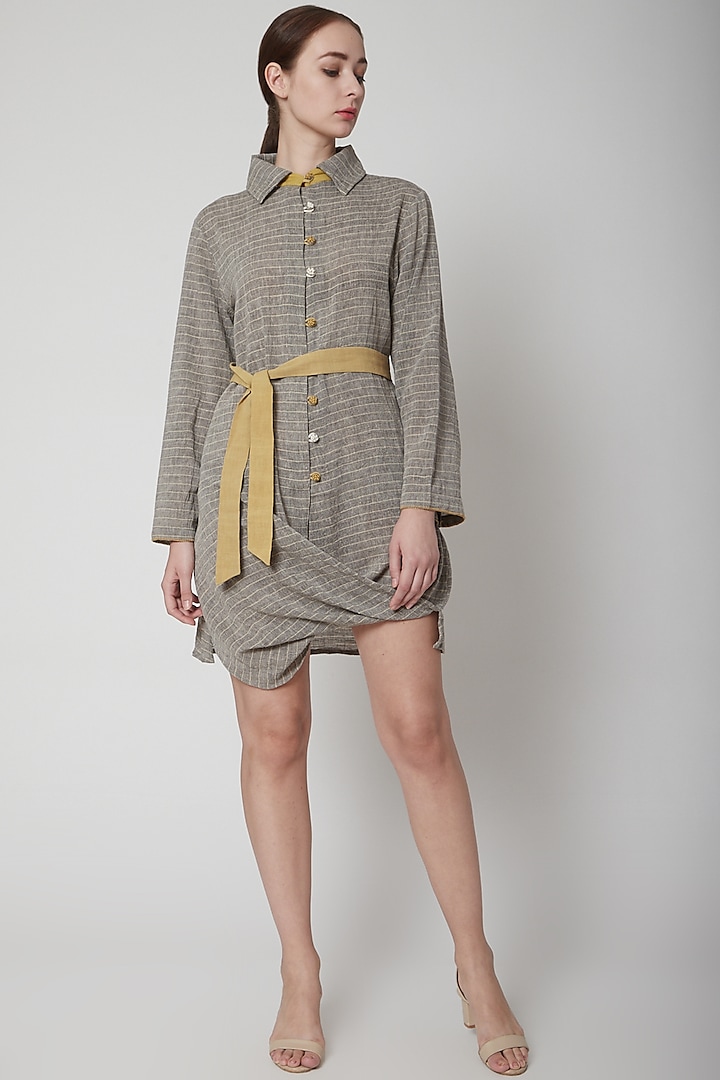Grey Embroidered Shirt Dress by AURUHFY