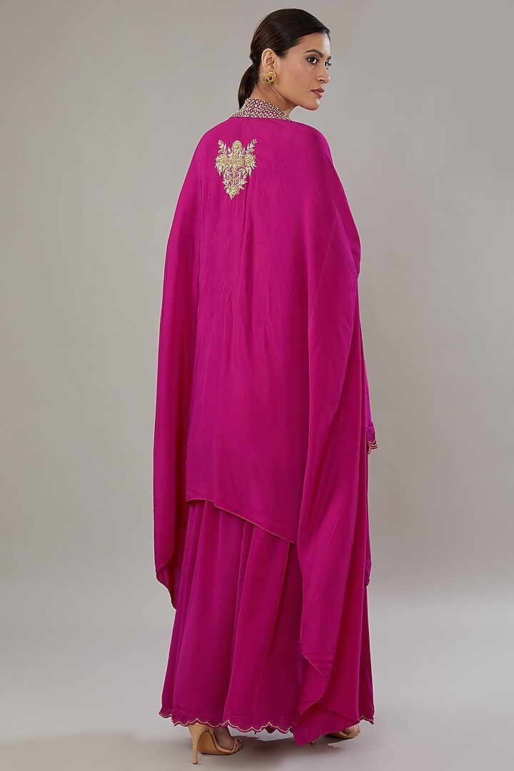 Magenta Crepe Embroidered Tunic Set by AURUHFY at Pernia's Pop Up Shop