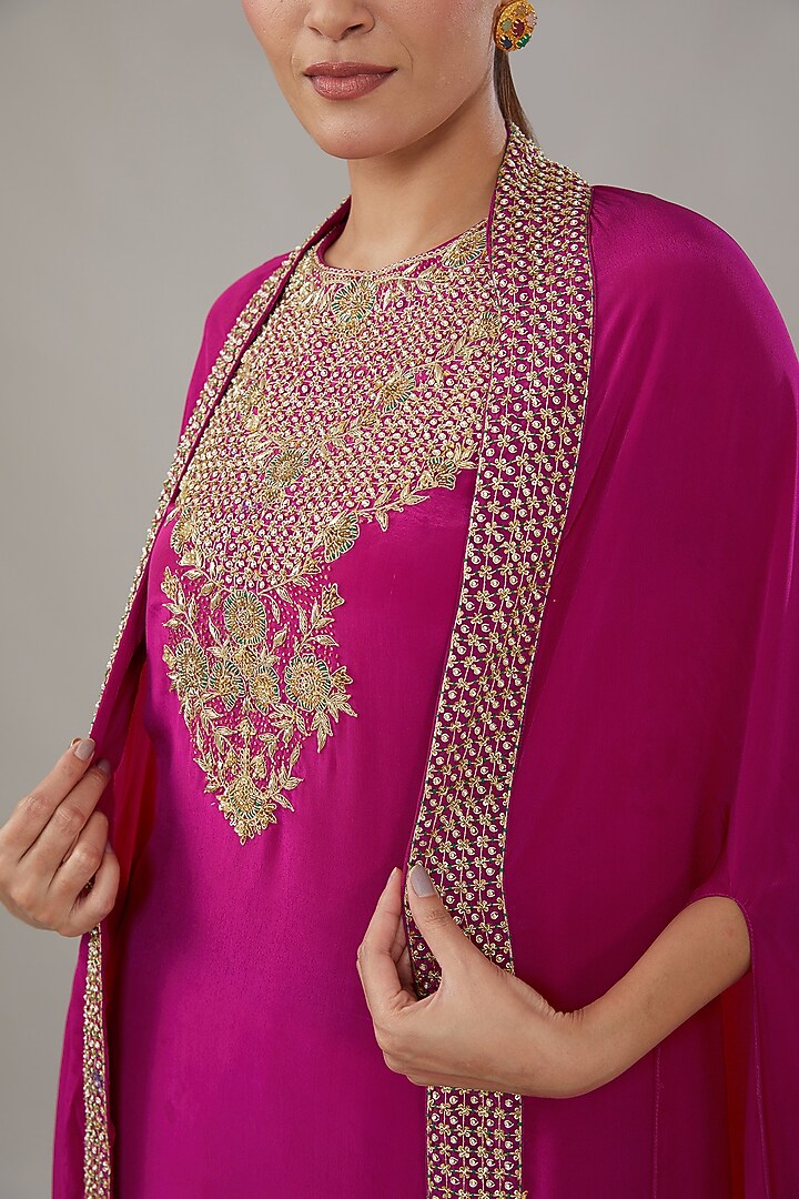 Magenta Crepe Embroidered Tunic Set by AURUHFY at Pernia's Pop Up Shop