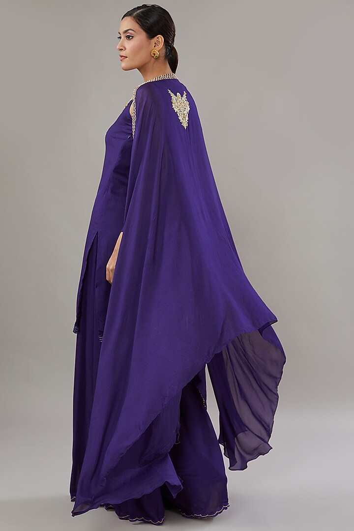 Purple Crepe Embroidered Tunic Set by AURUHFY at Pernia's Pop Up Shop