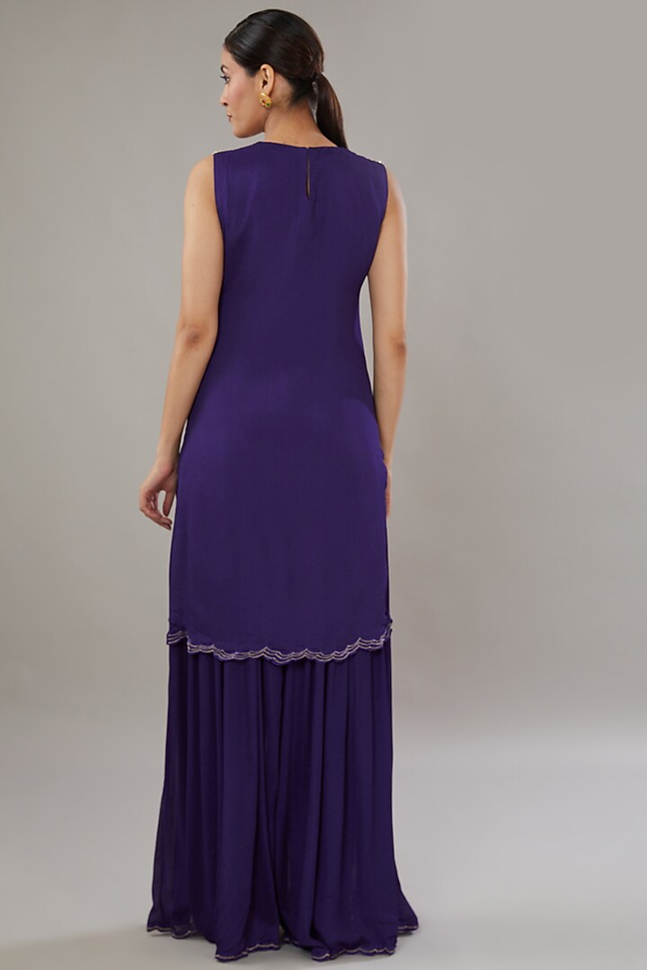 Purple Crepe Embroidered Tunic Set by AURUHFY at Pernia's Pop Up Shop