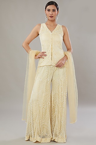 Ivory Net Embellished Sharara Set by AURUHFY
