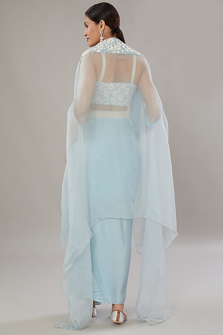 Blue Satin Silk Draped Skirt Set by AURUHFY at Pernia's Pop Up Shop