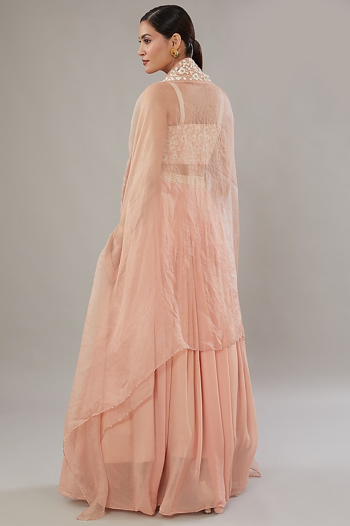 Pink Georgette & Satin Silk Wedding Lehenga Set by AURUHFY at Pernia's Pop Up Shop