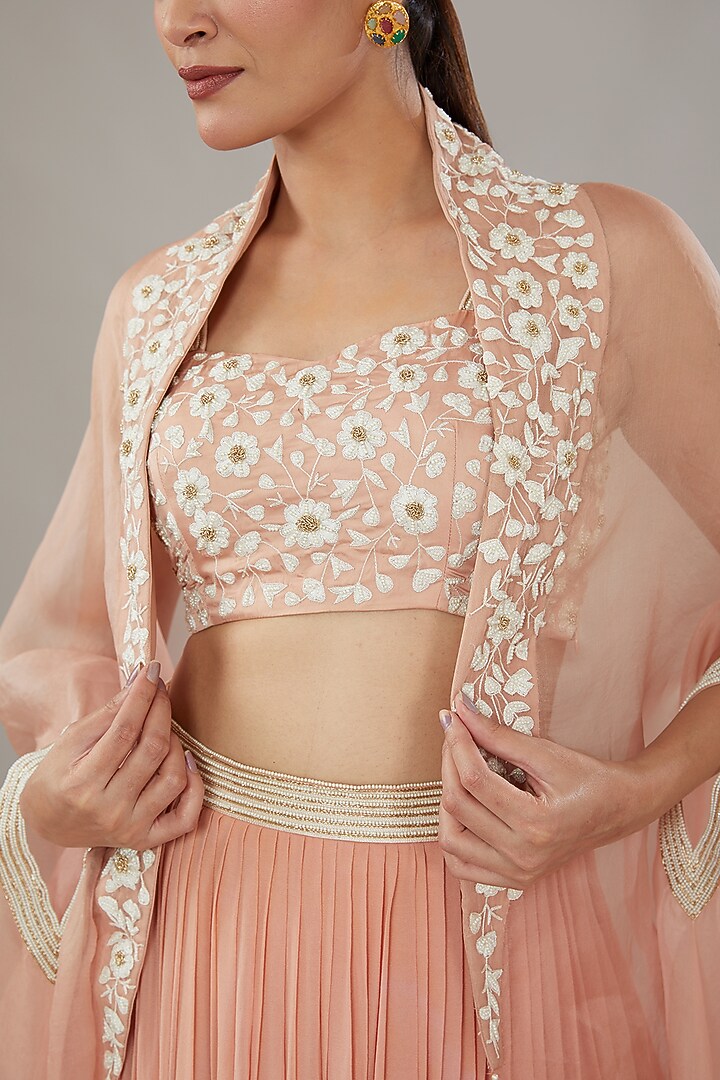 Pink Georgette & Satin Silk Wedding Lehenga Set by AURUHFY at Pernia's Pop Up Shop