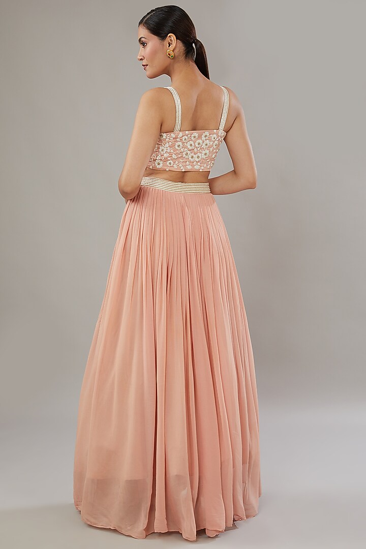 Pink Georgette & Satin Silk Wedding Lehenga Set by AURUHFY at Pernia's Pop Up Shop