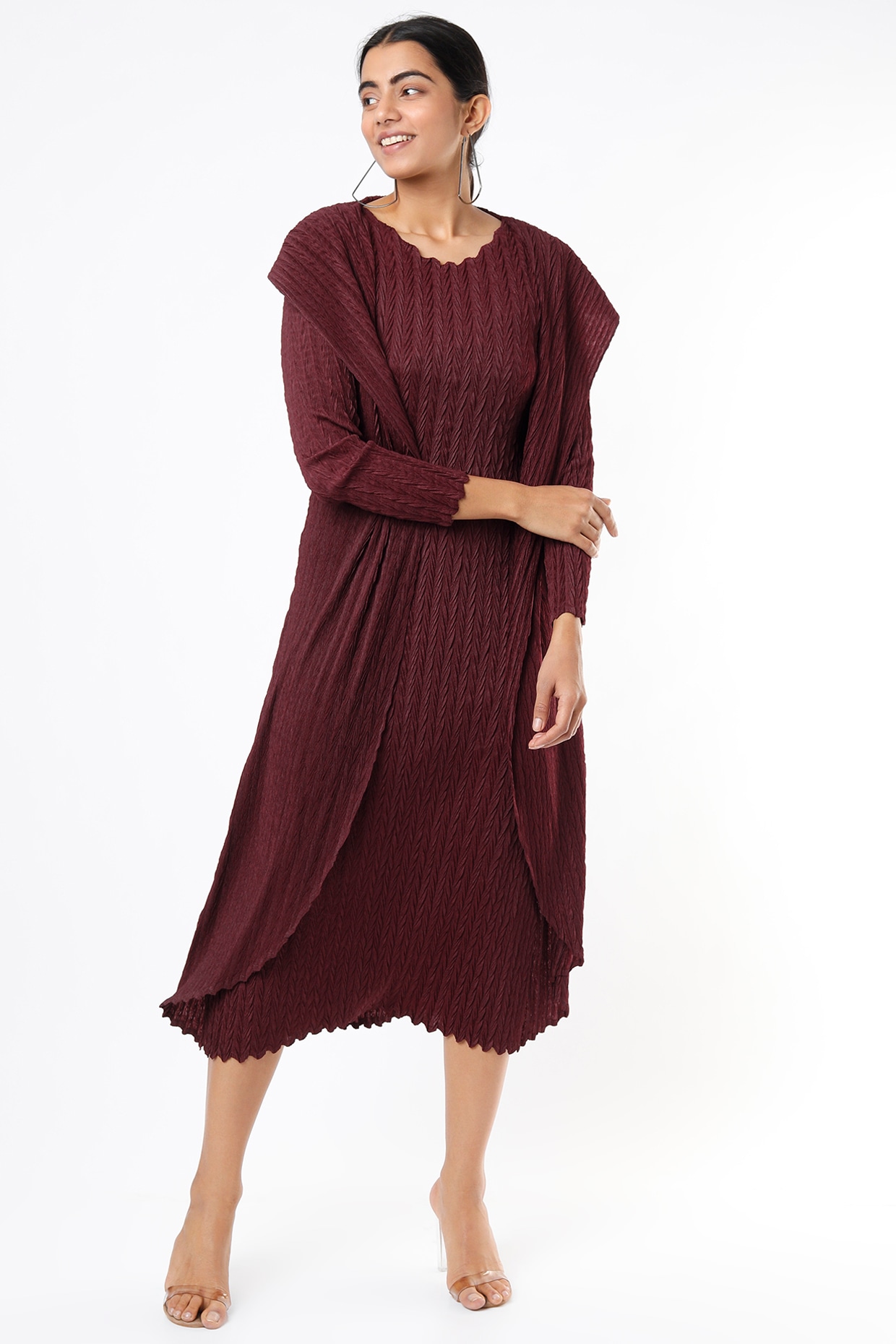 Maroon Textured Jacket Dress by Pleats By Aruni at Pernia's Pop Up Shop ...