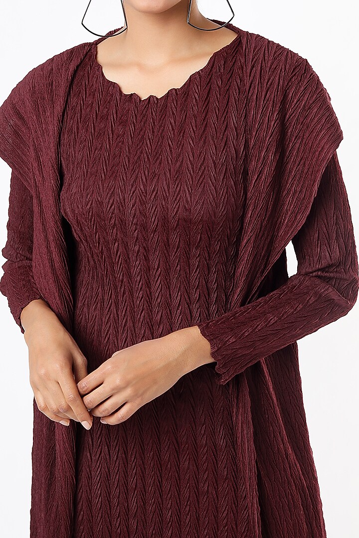 Maroon Textured Jacket Dress by Pleats By Aruni at Pernia's Pop Up Shop ...