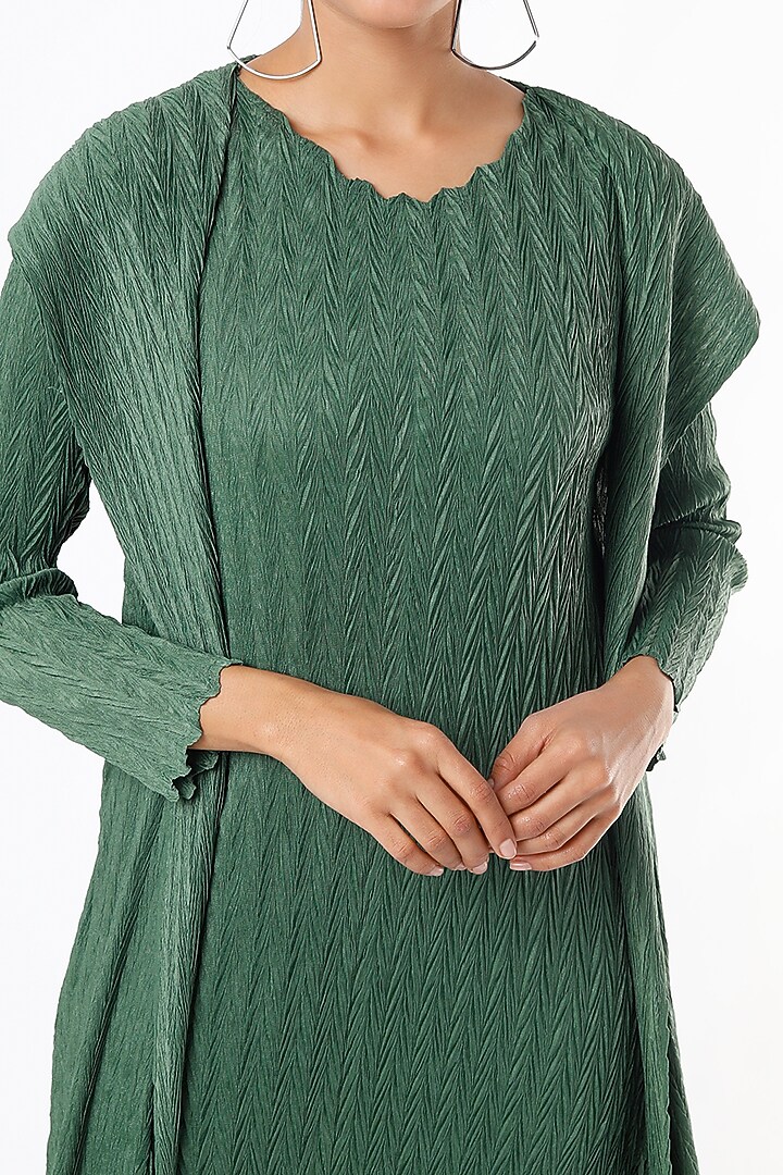 Green Textured Jacket Dress by Pleats By Aruni at Pernia's Pop Up Shop