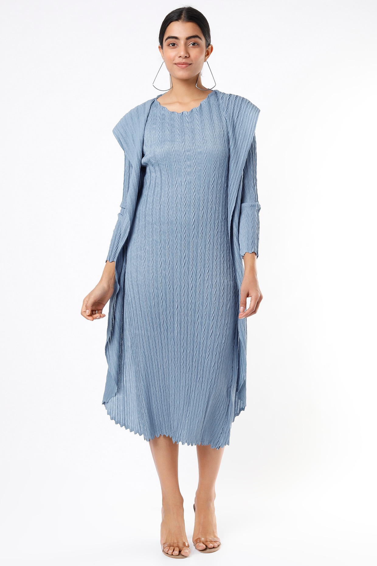 Powder Blue Textured Jacket Dress by Pleats By Aruni at Pernia's Pop Up ...