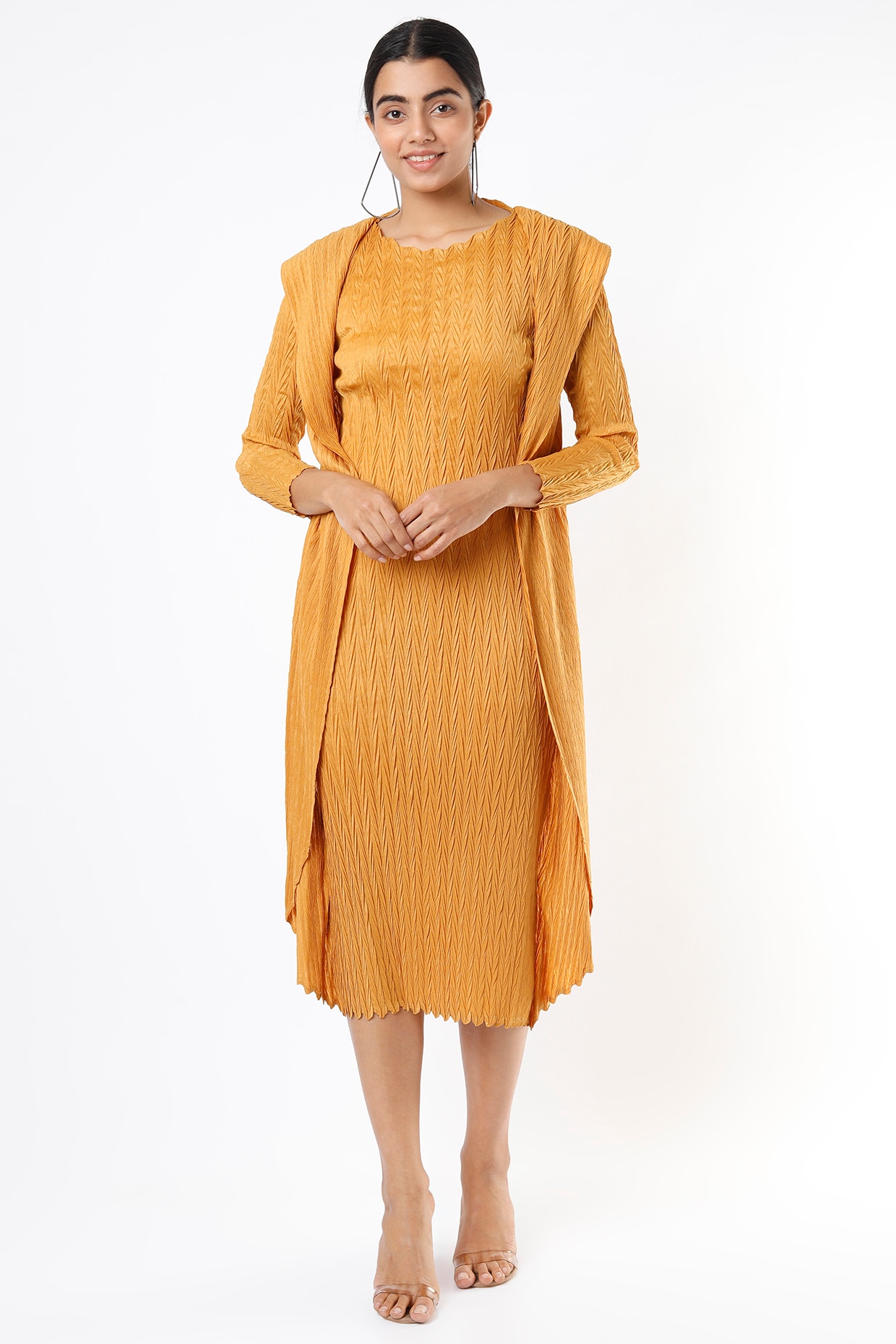 Yellow Textured Jacket Dress by Pleats By Aruni at Pernia's Pop Up Shop ...