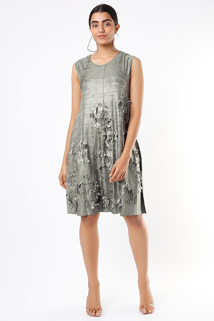 Grey Embossed Summer Dress by Pleats By Aruni at Pernia's Pop Up Shop