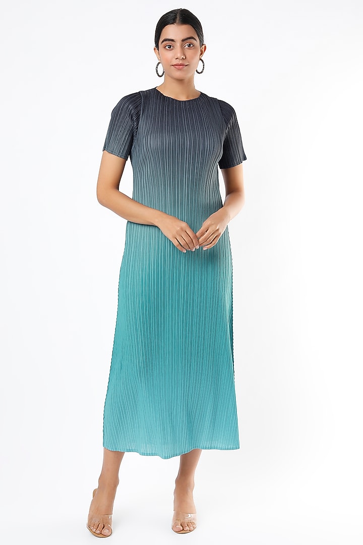 Teal Blue Ombre Summer Dress by Pleats By Aruni at Pernia's Pop Up Shop