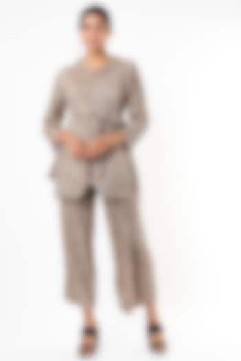 Gold Metallic Culotte Pant Set by Pleats By Aruni at Pernia's Pop Up Shop