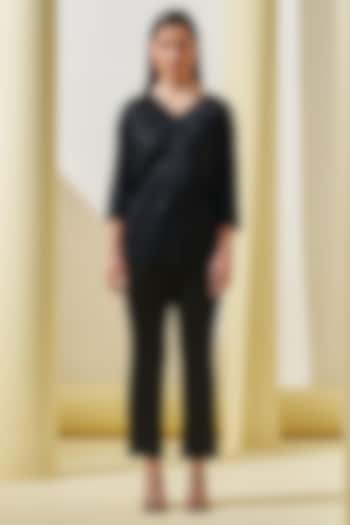 Black Pleated Polyester Co-Ord Set by Pleats By Aruni at Pernia's Pop Up Shop