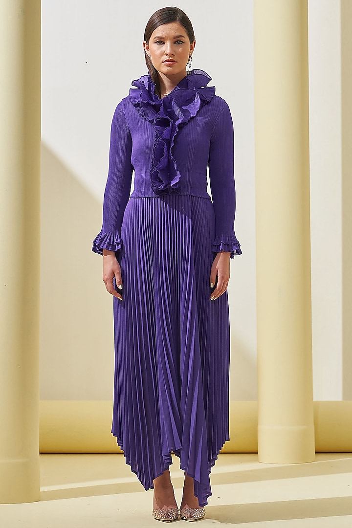 Purple Pleated Polyester Asymmetrical Dress by Pleats By Aruni at Pernia's Pop Up Shop