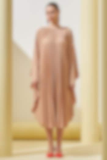 Beige Pleated Polyester Cape Dress by Pleats By Aruni at Pernia's Pop Up Shop