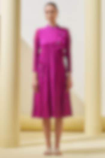 Fuchsia Pleated Polyester Summer Dress by Pleats By Aruni at Pernia's Pop Up Shop