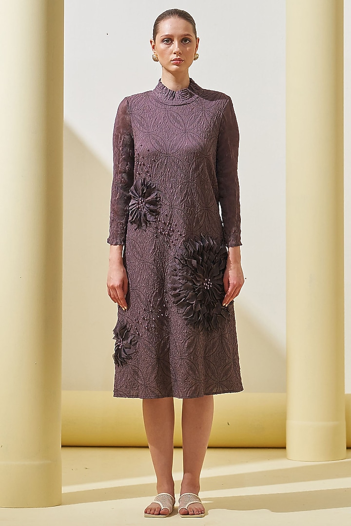 Mauve Grey Pleated Polyester Summer Dress by Pleats By Aruni at Pernia's Pop Up Shop