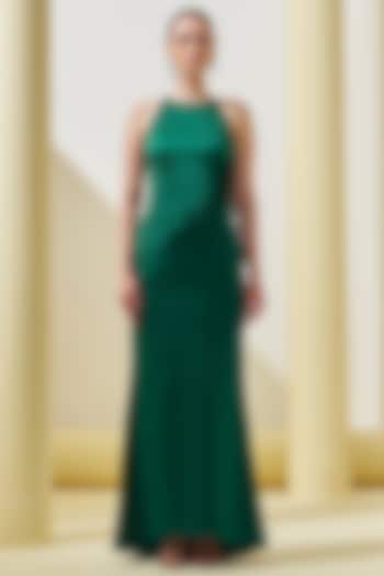 Green Crepe Draped Party Wear Gown by Pleats By Aruni at Pernia's Pop Up Shop