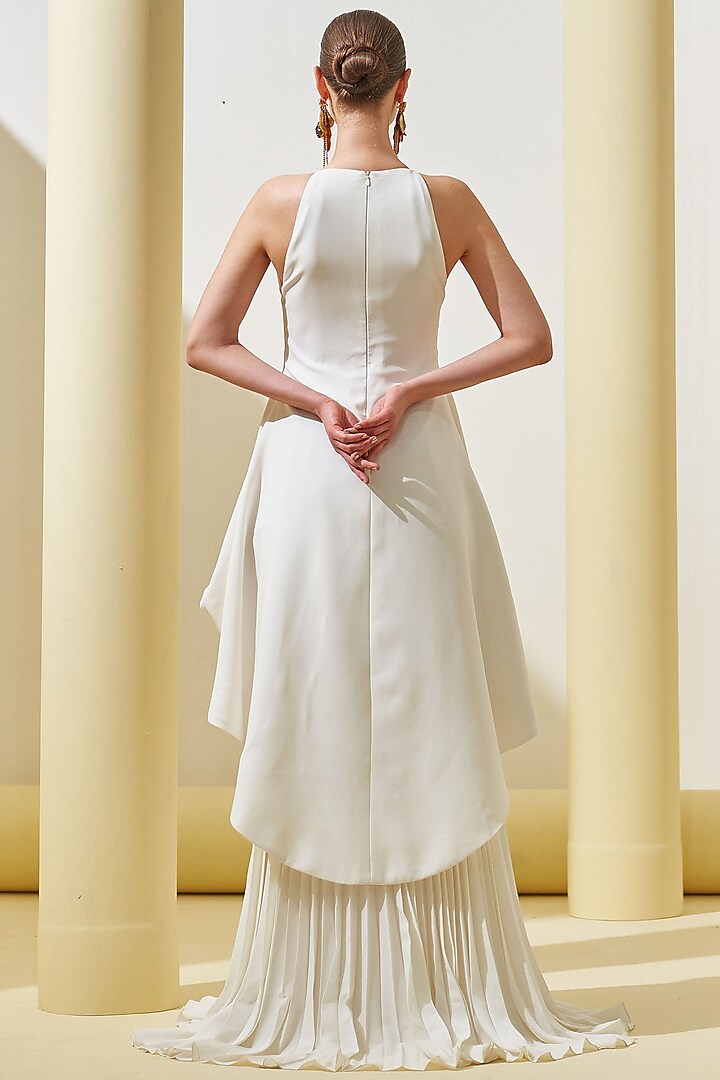 White Crepe Peplum Party Wear Gown by Pleats By Aruni at Pernia's Pop Up Shop
