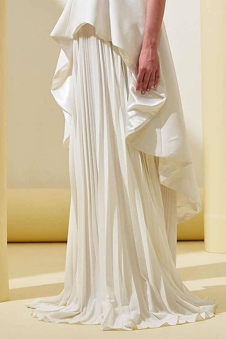 White Crepe Peplum Party Wear Gown by Pleats By Aruni at Pernia's Pop Up Shop