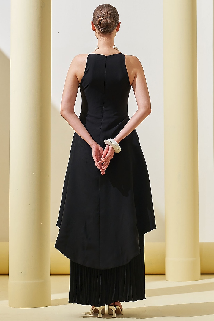 Black Crepe Peplum Party Wear Gown by Pleats By Aruni at Pernia's Pop Up Shop
