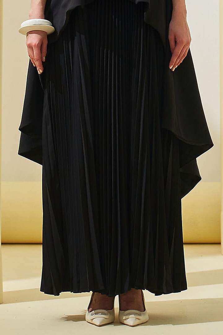 Black Crepe Peplum Party Wear Gown by Pleats By Aruni at Pernia's Pop Up Shop