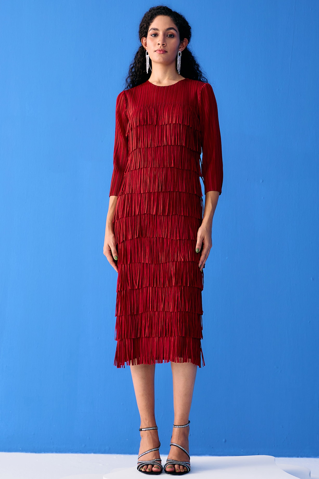 Monogram Pleated Dress - Maroon main image 1