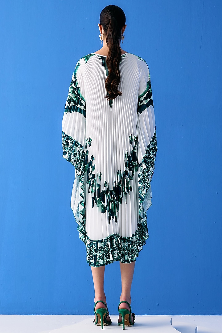 White & Green Crepe Printed Cape Set by Pleats By Aruni at Pernia's Pop Up Shop