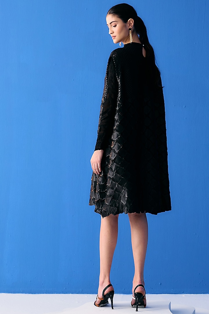 Black Textured Polyester Summer Dress by Pleats By Aruni at Pernia's Pop Up Shop