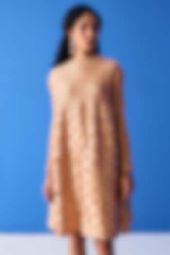 Gold Textured Polyester Dress by Pleats By Aruni