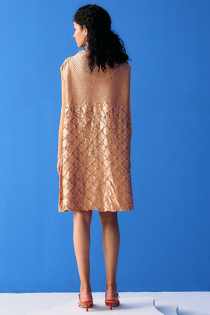 Gold Textured Polyester Summer Dress by Pleats By Aruni at Pernia's Pop Up Shop