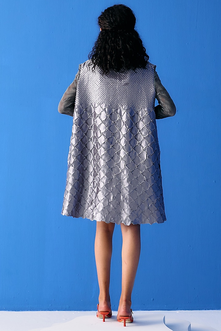 Grey Textured Polyester Summer Dress by Pleats By Aruni at Pernia's Pop Up Shop