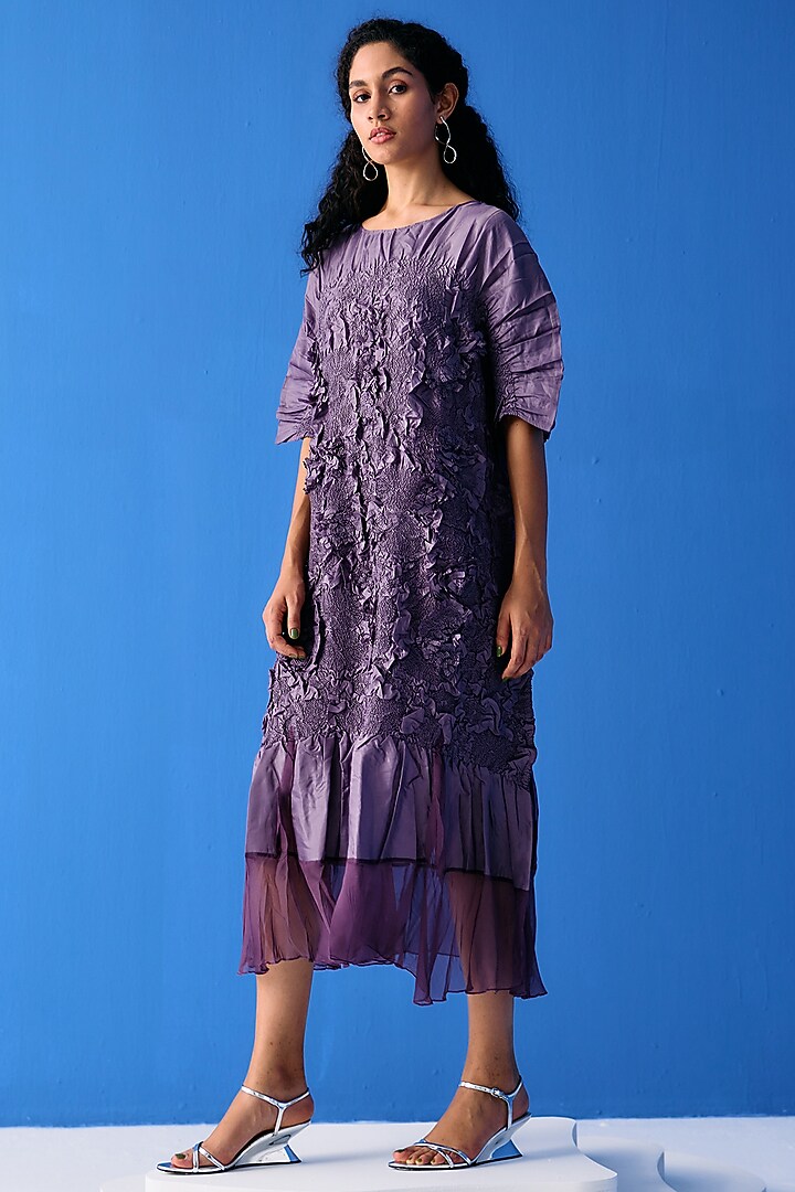 Purple Crinkled Polyester Summer Dress by Pleats By Aruni at Pernia's Pop Up Shop