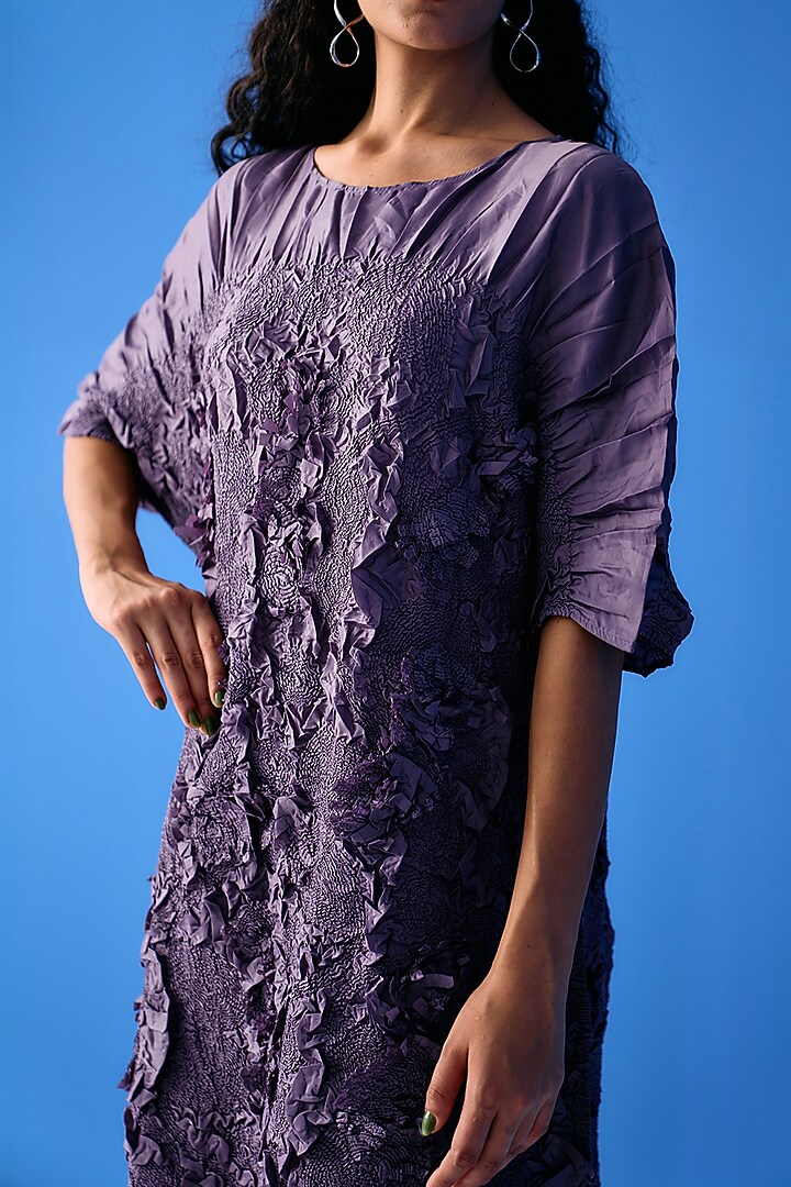 Purple Crinkled Polyester Summer Dress by Pleats By Aruni at Pernia's Pop Up Shop