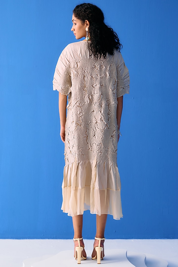 Ivory Crinkled Polyester Summer Dress by Pleats By Aruni at Pernia's Pop Up Shop
