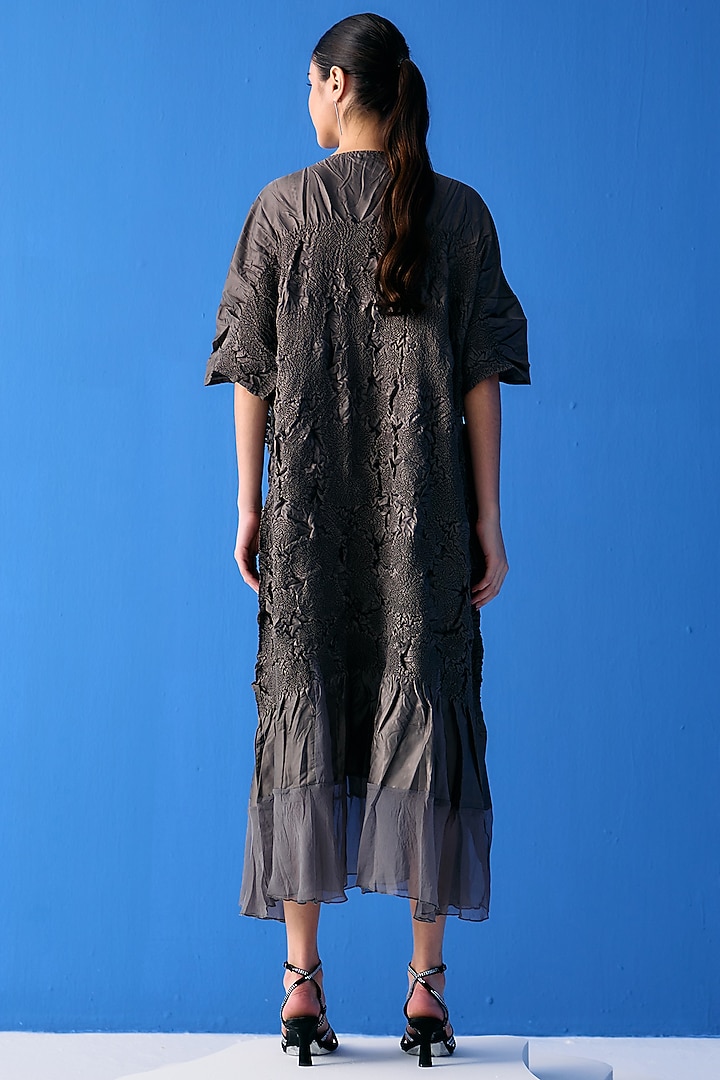 Grey Crinkled Polyester Summer Dress by Pleats By Aruni at Pernia's Pop Up Shop