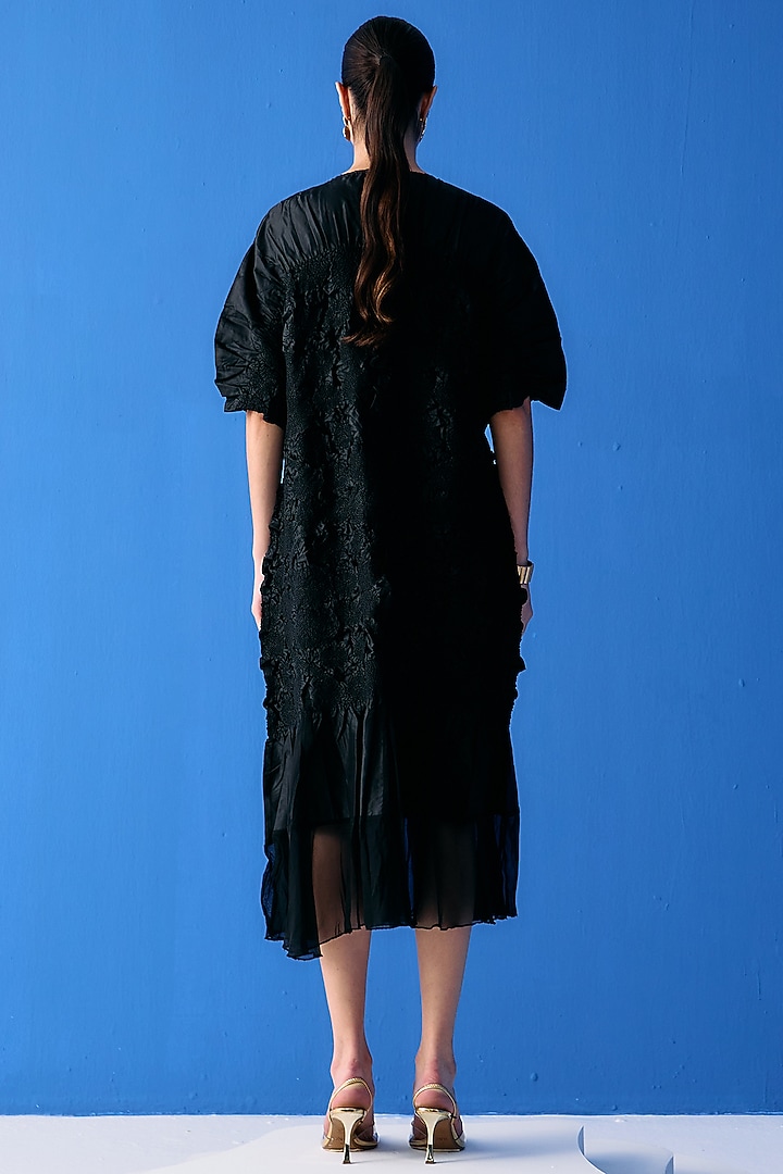 Black Crinkled Polyester Summer Dress by Pleats By Aruni at Pernia's Pop Up Shop