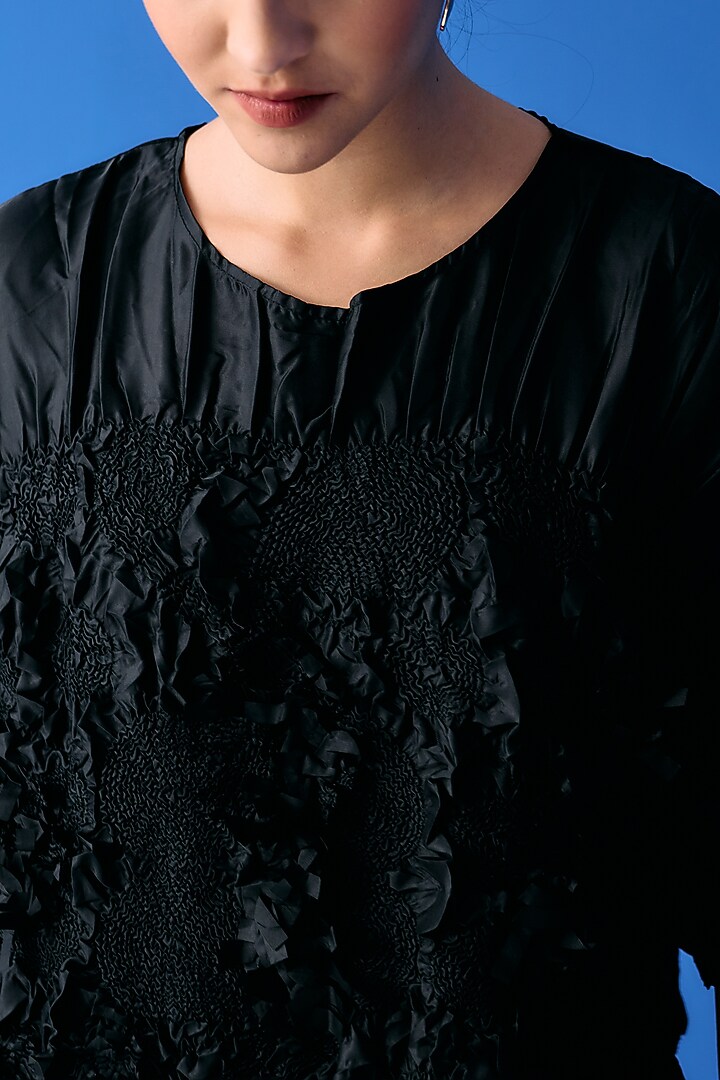 Black Crinkled Polyester Summer Dress by Pleats By Aruni at Pernia's Pop Up Shop
