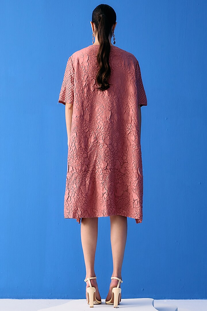 Pink Textured Polyester Summer Dress by Pleats By Aruni at Pernia's Pop Up Shop