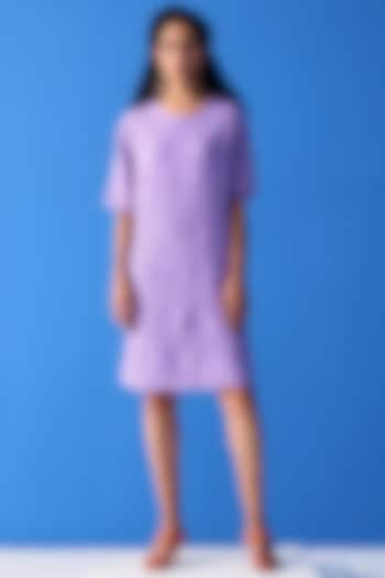 Lilac Textured Polyester Dress by Pleats By Aruni